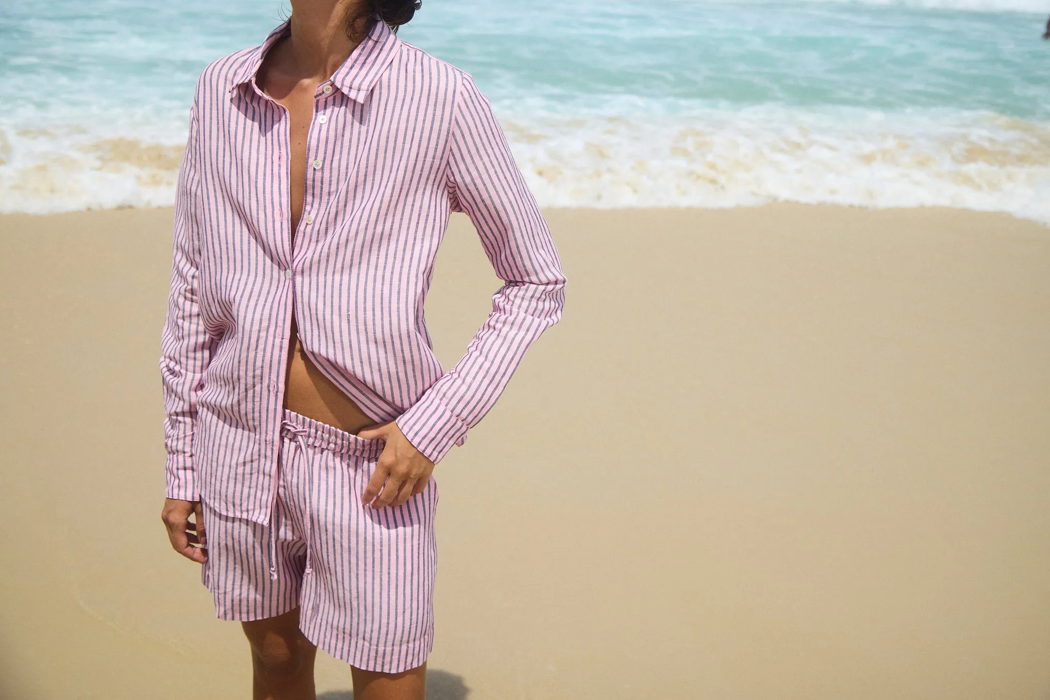 Pink Indigo Stripe Linen Boxer Shorts PR sold by SPRWMN product image thumbnail 5