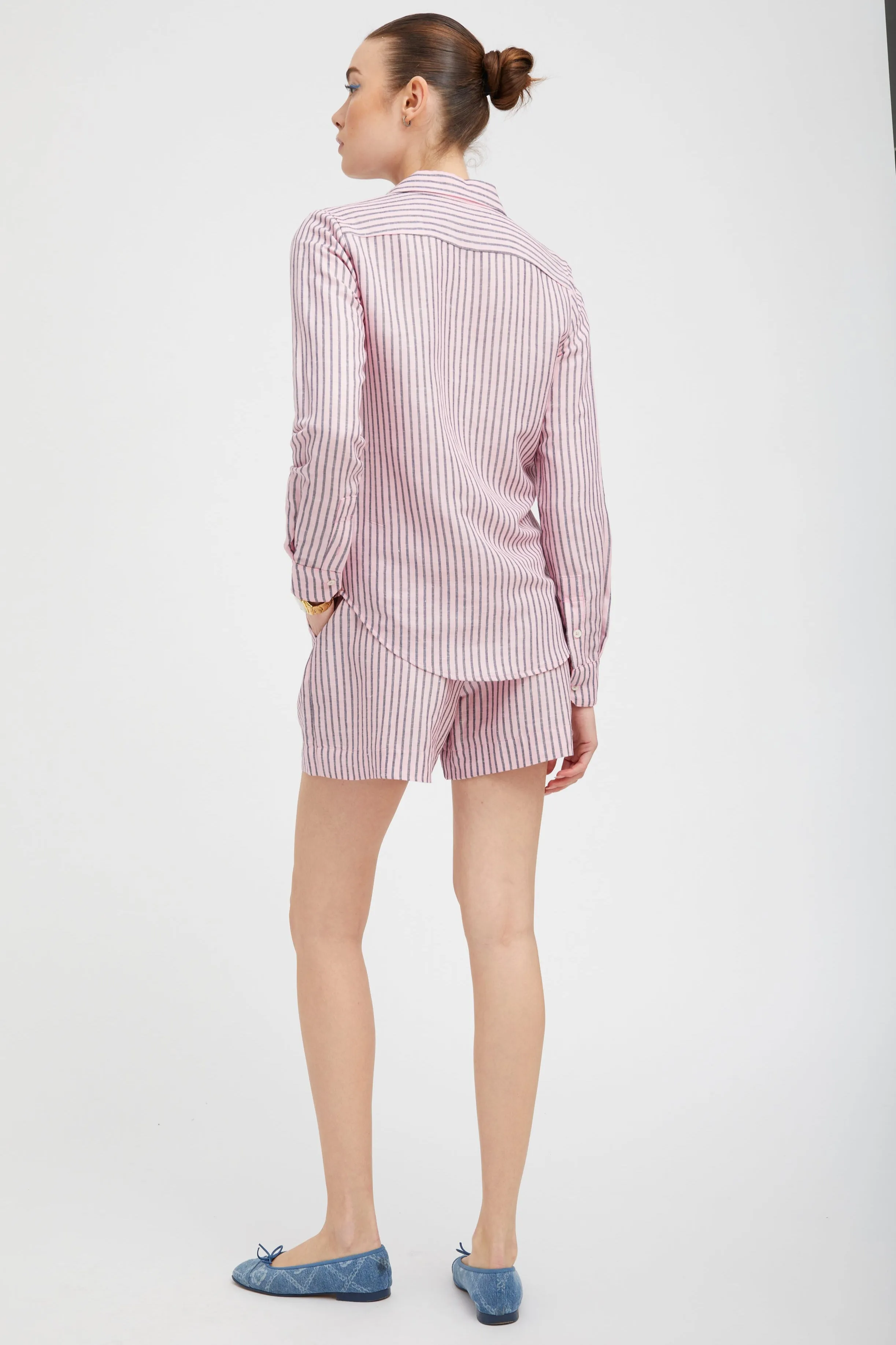 Pink Indigo Stripe Linen Boxer Shorts PR sold by SPRWMN product image thumbnail 4