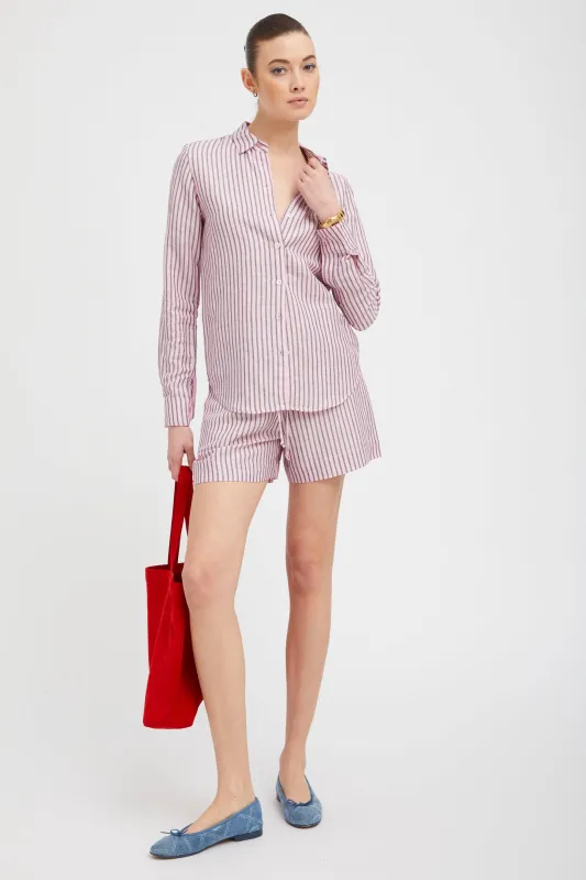 Pink Indigo Stripe Linen Boxer Shorts PR sold by SPRWMN