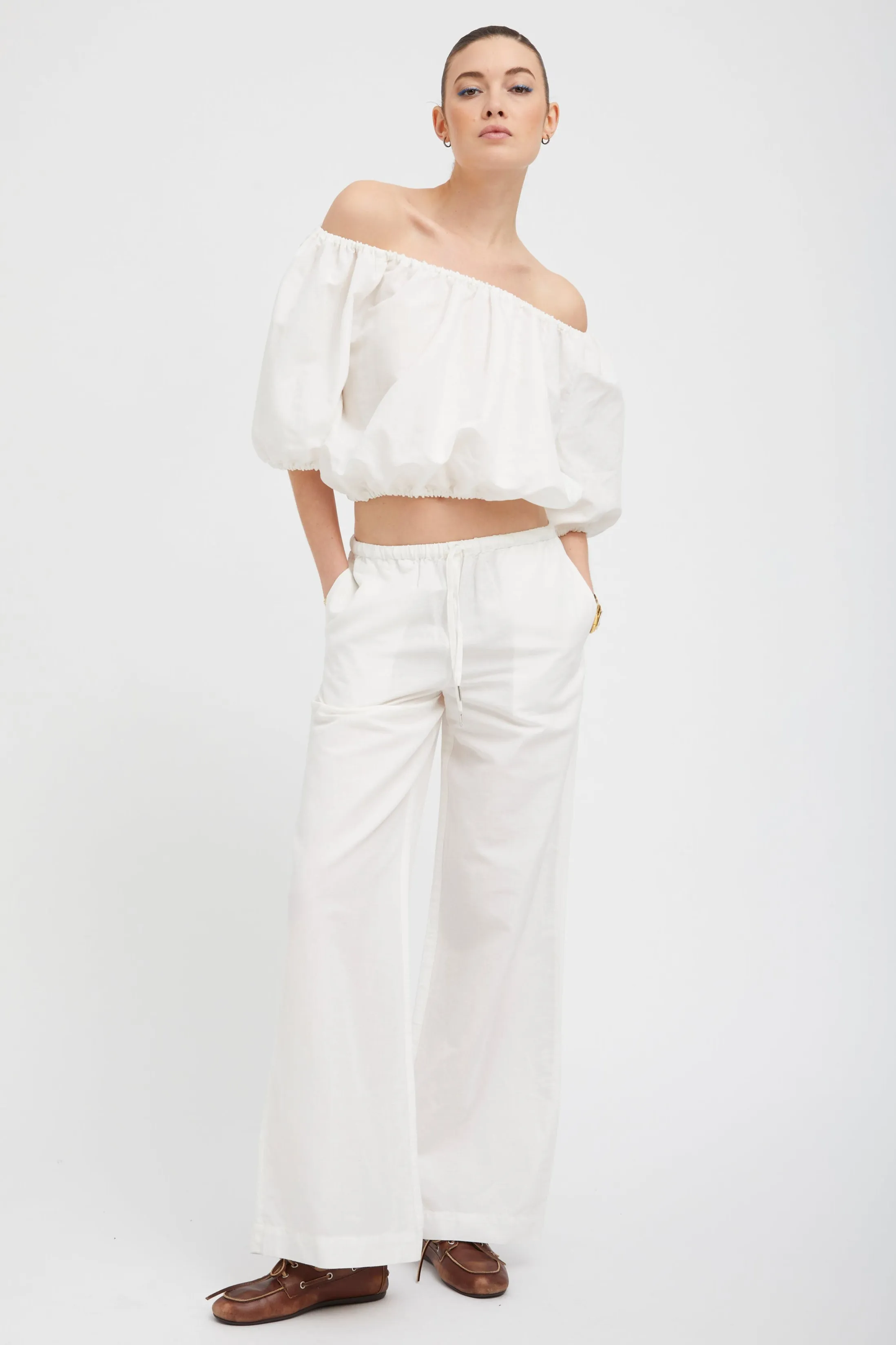 White Linen Drawstring Pants sold by SPRWMN