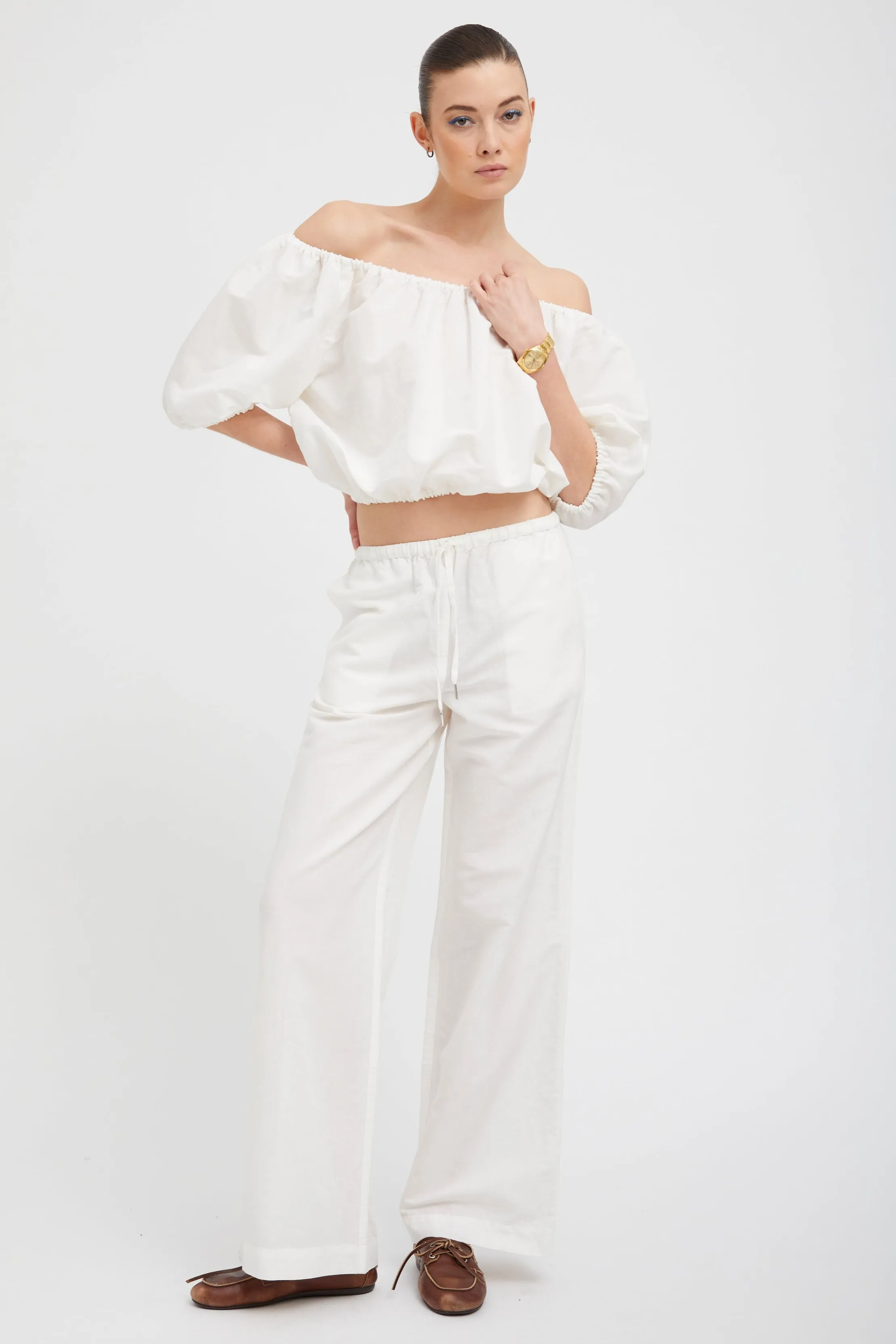 White Linen Drawstring Pants sold by SPRWMN product image thumbnail 2