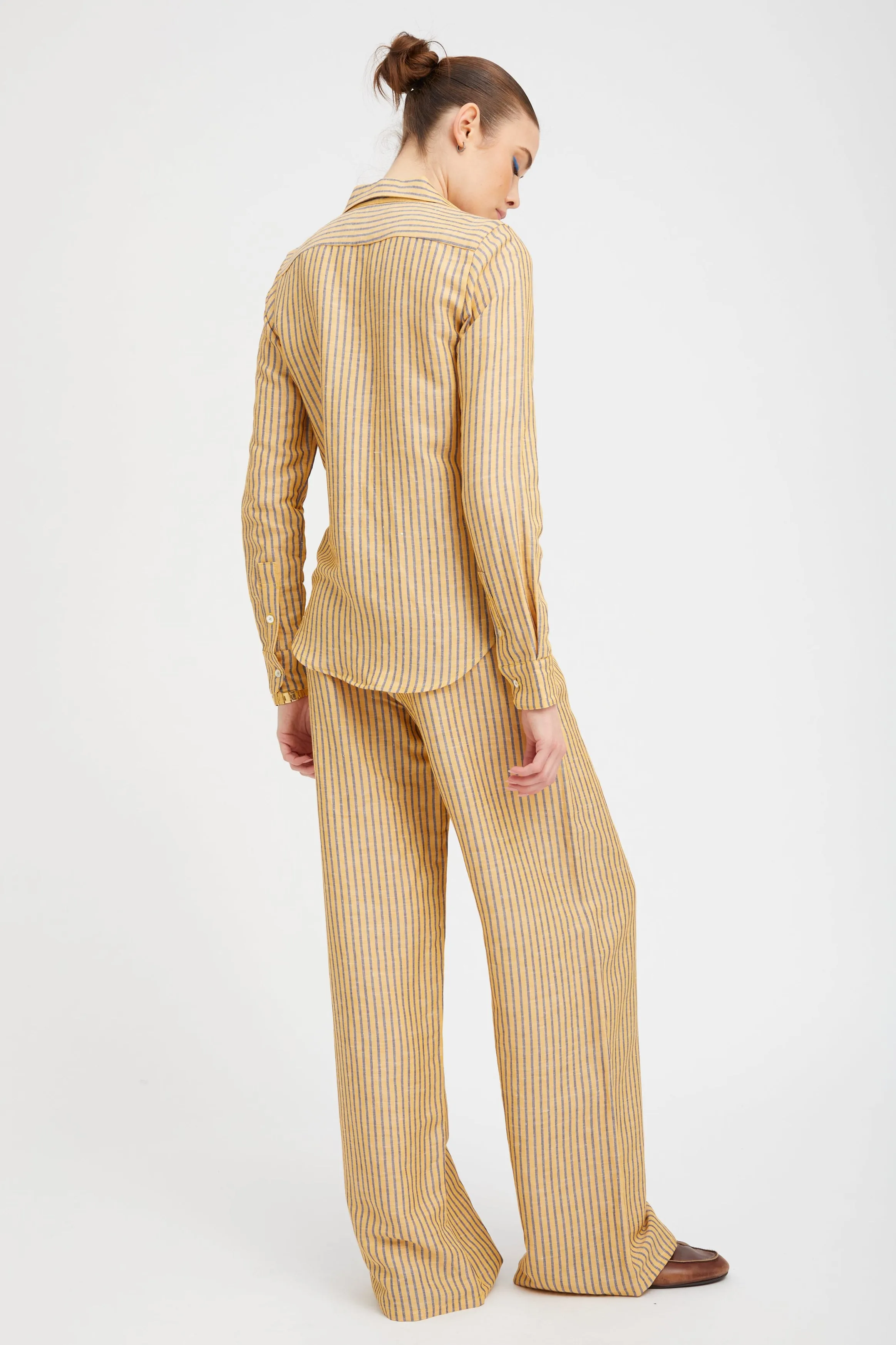 Yellow Indigo Stripe Linen Fonda Button Down sold by SPRWMN product image thumbnail 3