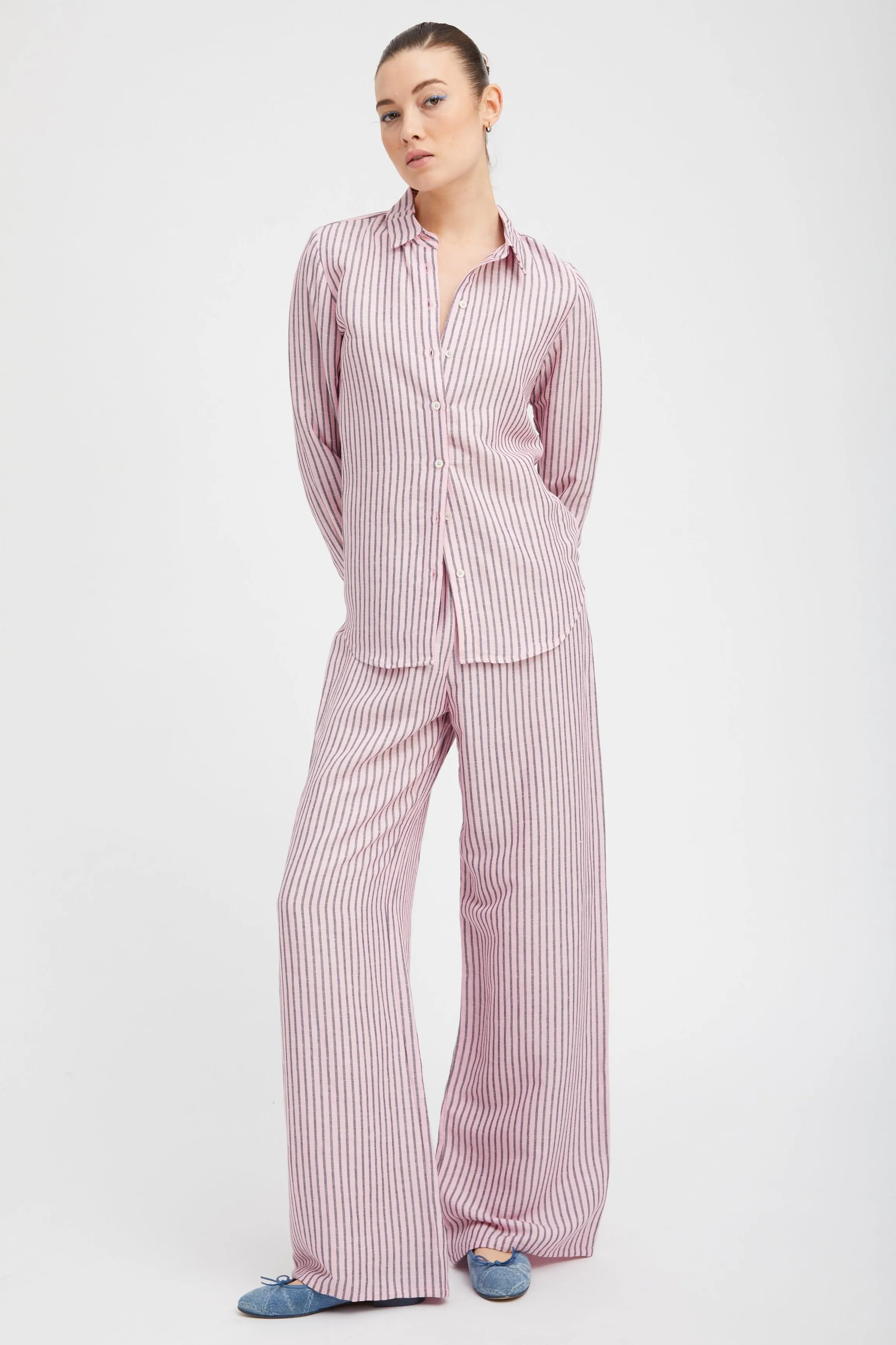Pink Indigo Stripe Linen Fonda Button Down sold by SPRWMN product image thumbnail 2