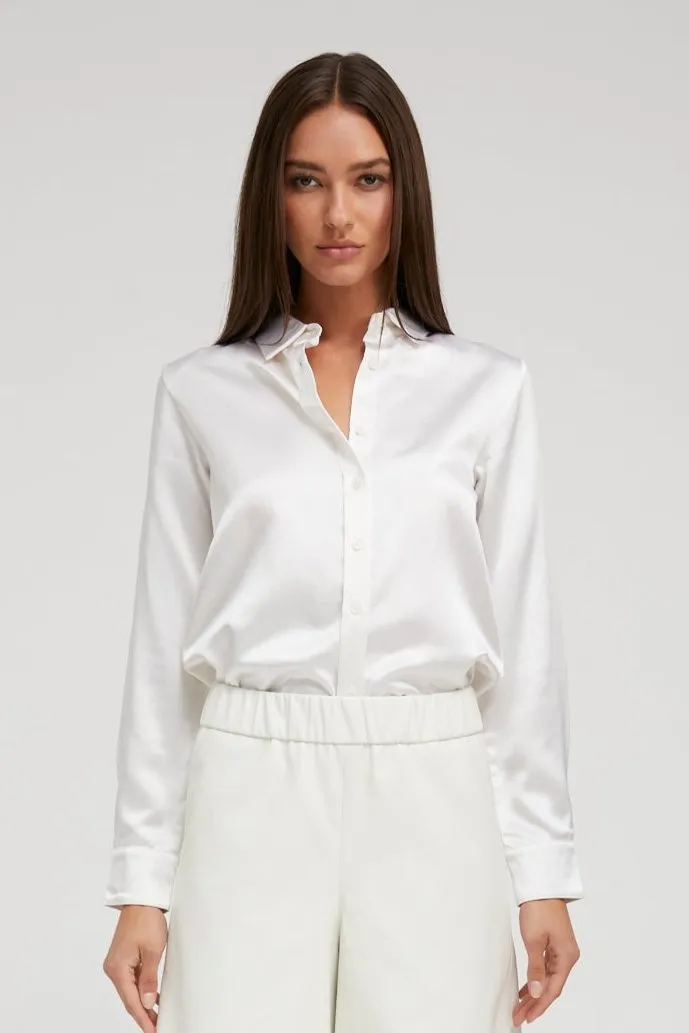 Pearl Silk Fitted Button Down PR sold by SPRWMN
