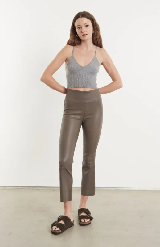 Grey Leather Crop Flare sold by SPRWMN