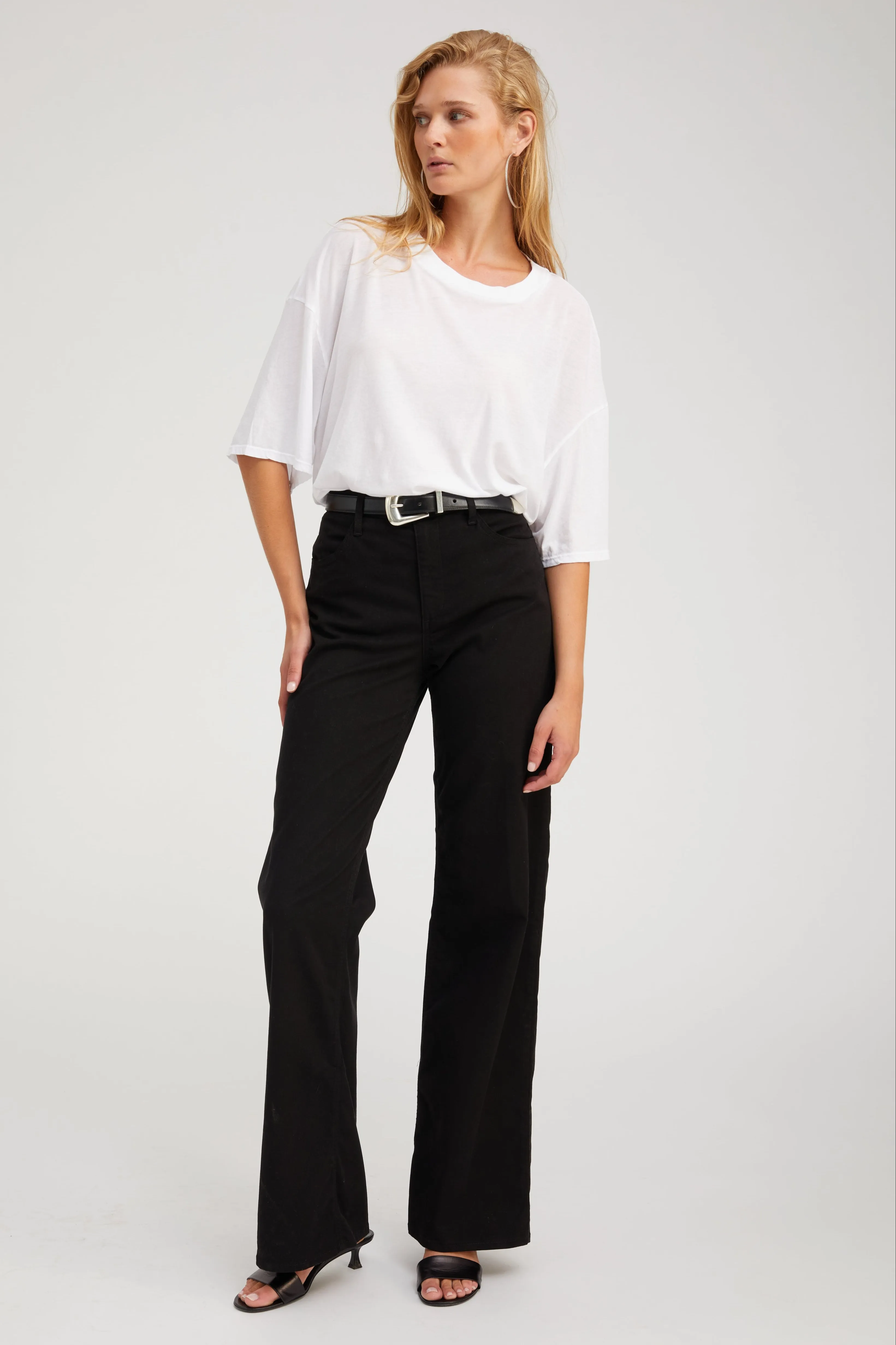 Black Mid-Rise Wide Leg Twill Pant sold by SPRWMN product image thumbnail 2