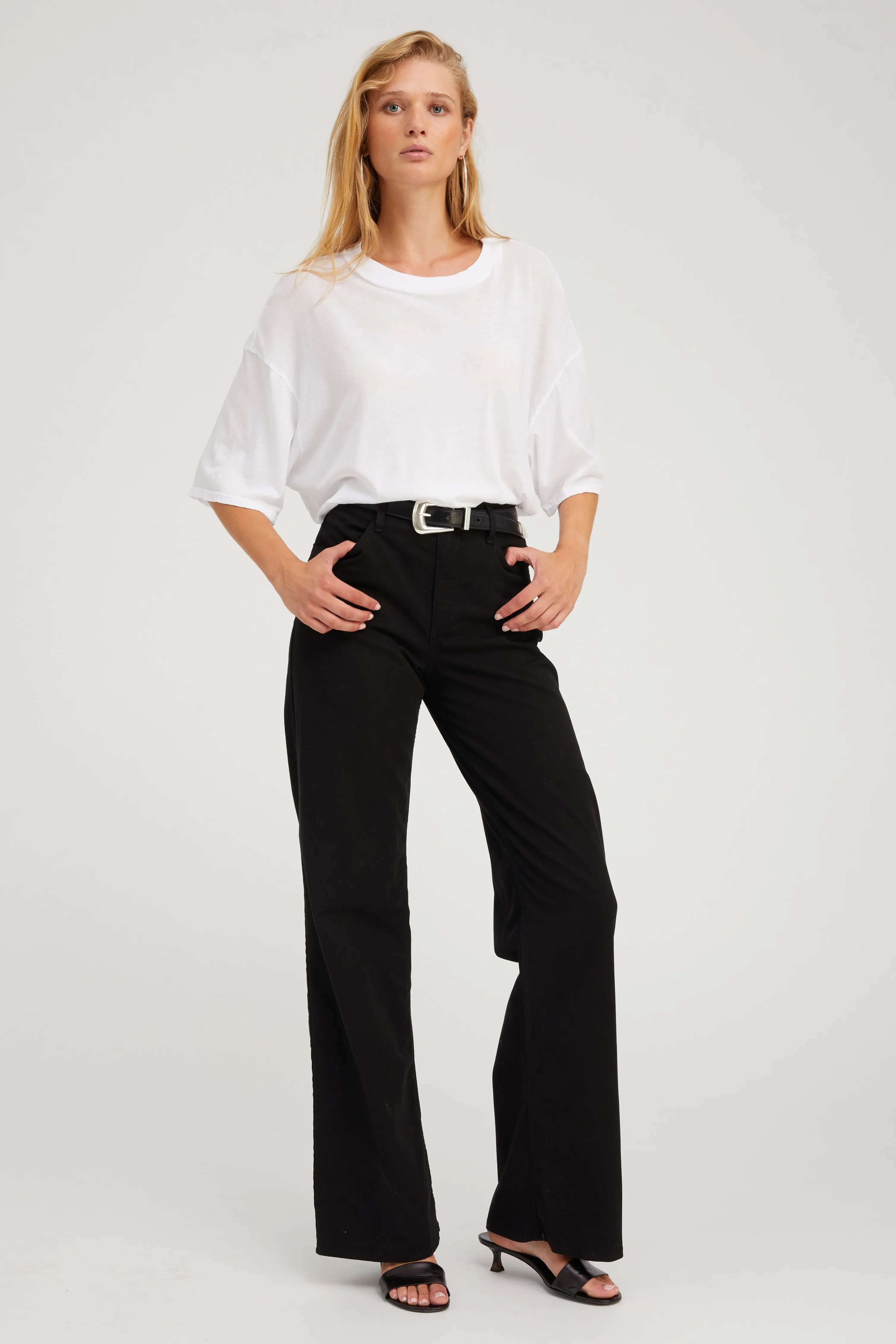 Black Mid-Rise Wide Leg Twill Pant sold by SPRWMN