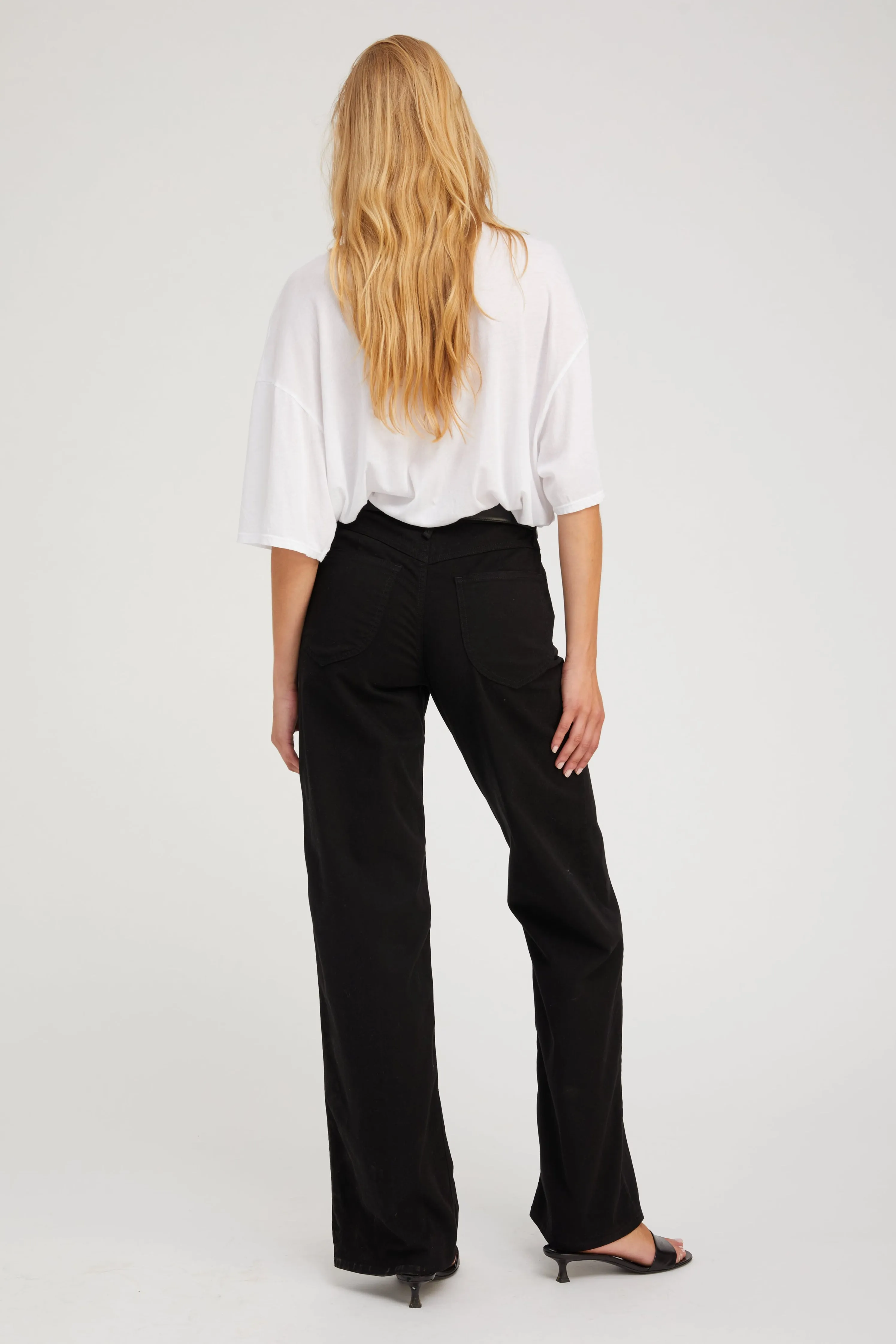 Black Mid-Rise Wide Leg Twill Pant sold by SPRWMN product image thumbnail 4