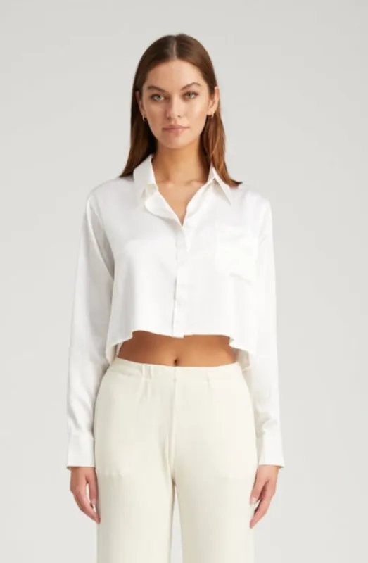 White Silk Cropped Button Down sold by SPRWMN