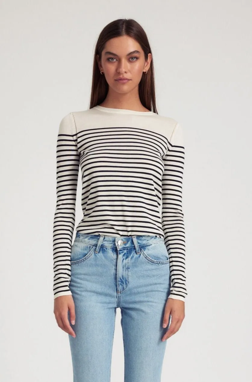 Striped Ivory Cashmere Fitted Crew Neck Sweater sold by SPRWMN