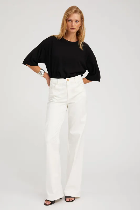 Cream 5 Pocket Mid-Rise Wide Leg sold by SPRWMN