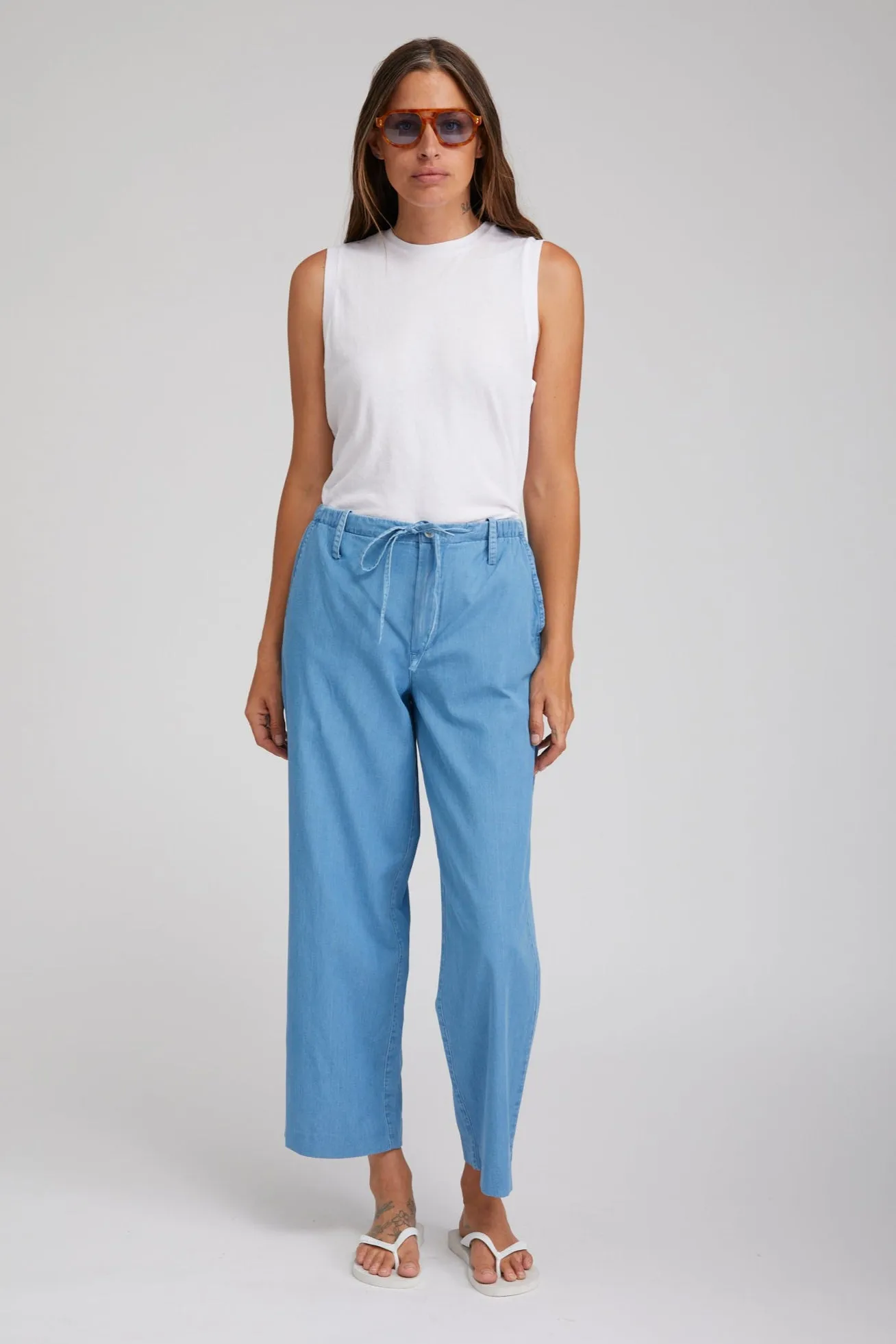 Danielle Chambray Amalfi Pants sold by SPRWMN