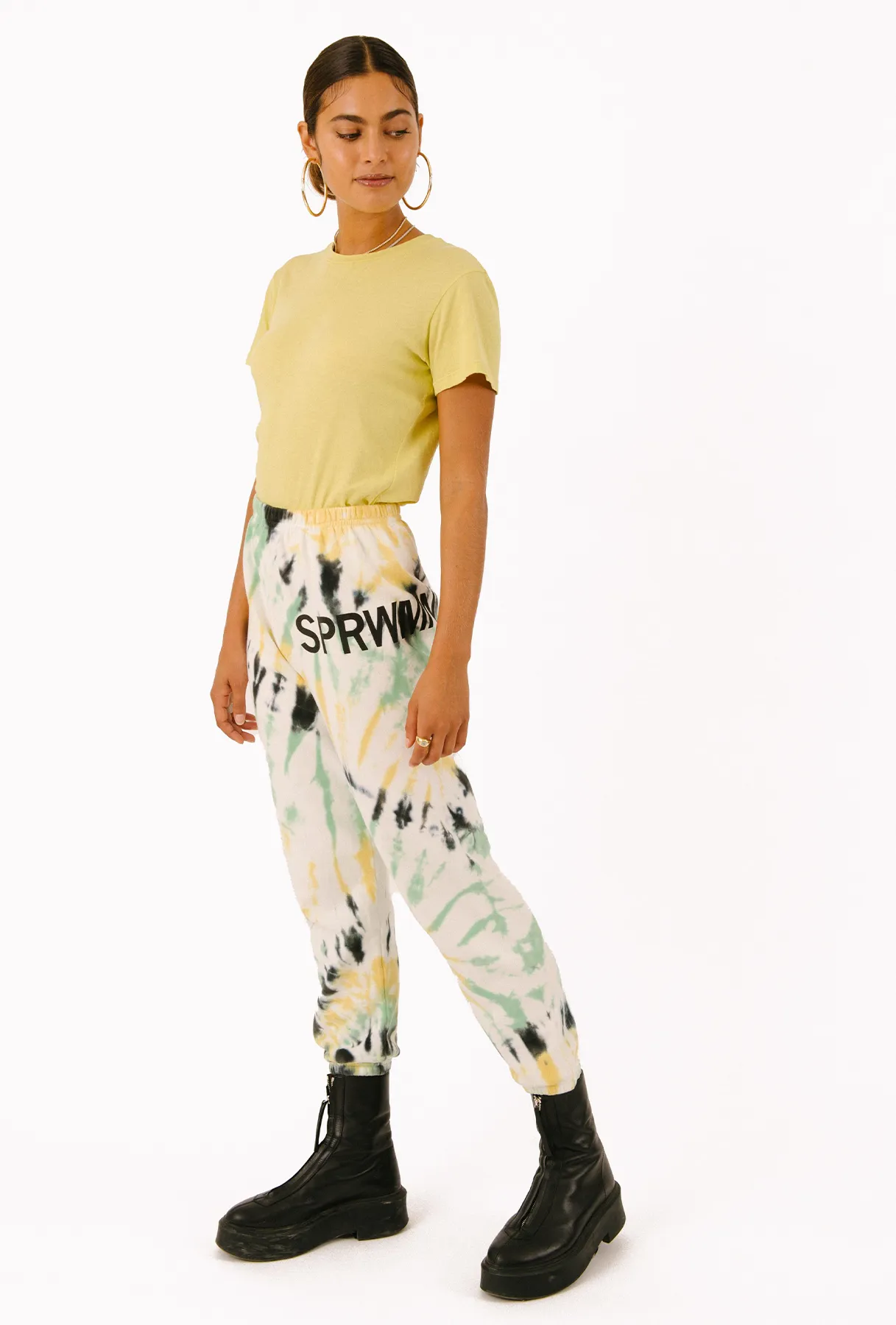 Faded Green Tie Dye Cotton Big Logo Sweatpants sold by SPRWMN product image thumbnail 2