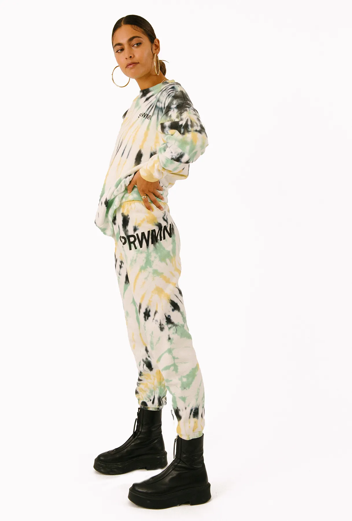 Faded Green Tie Dye Cotton Big Logo Sweatpants sold by SPRWMN