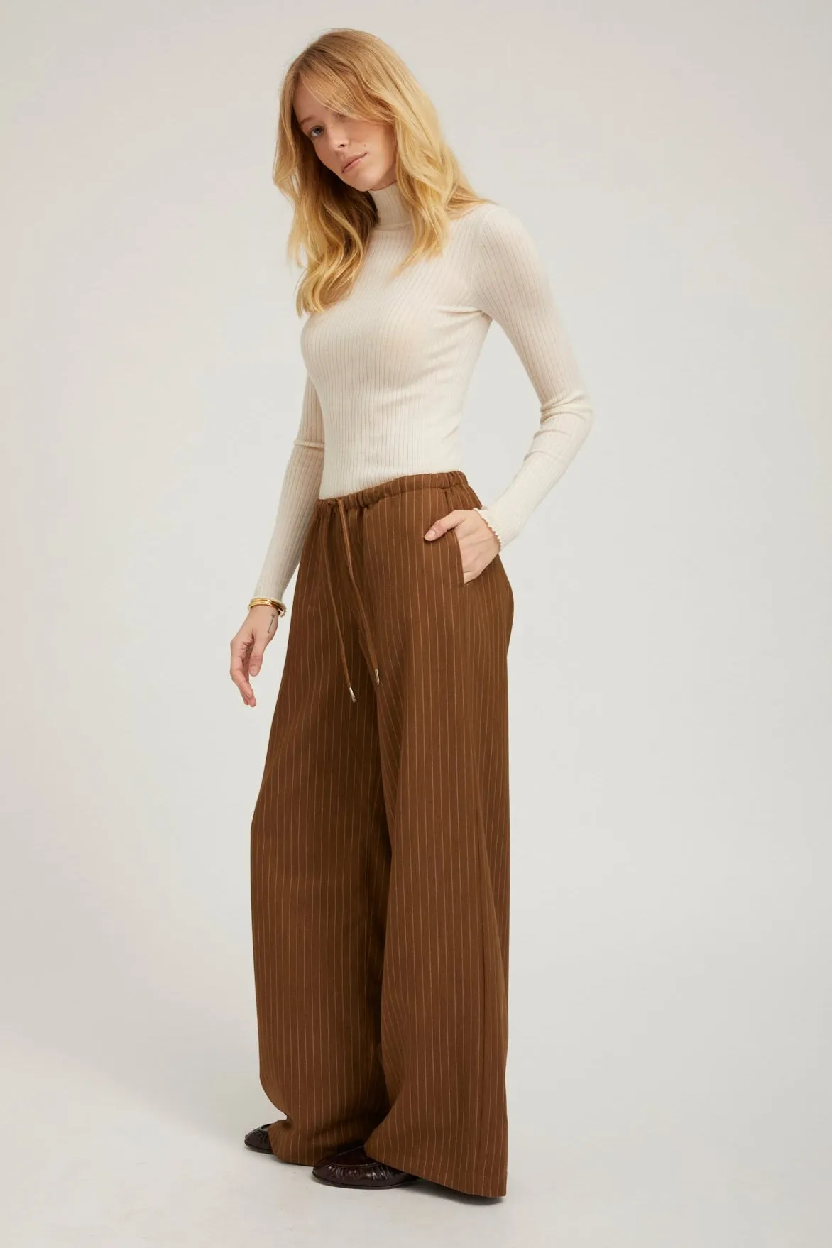 Camel Stripe Drawstring Pants sold by SPRWMN product image thumbnail 4