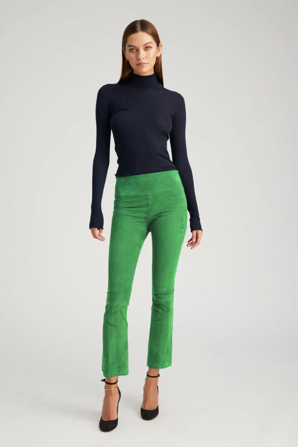 Kelly Green Suede Crop Flare sold by SPRWMN