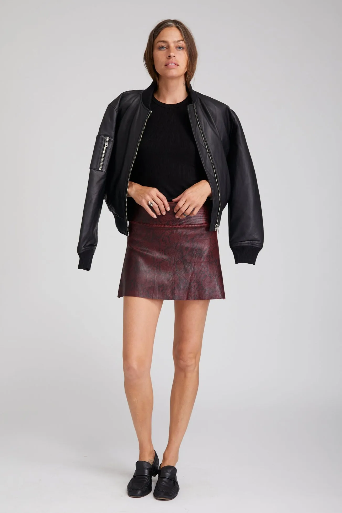 A-Line Leather Snake Print Skirt sold by SPRWMN