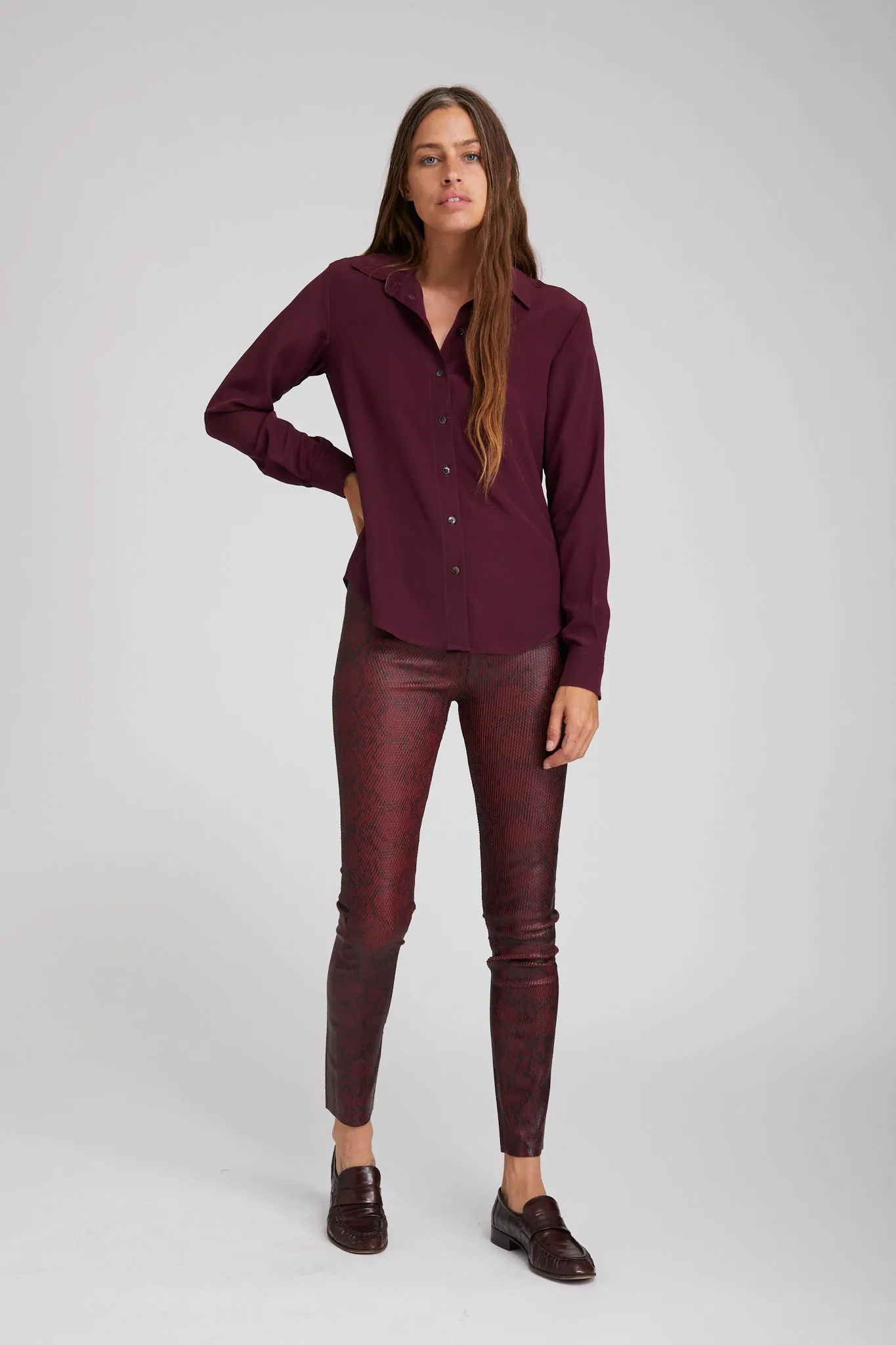 Snakeskin Bordeaux Leather Ankle Leggings sold by SPRWMN product image thumbnail 2