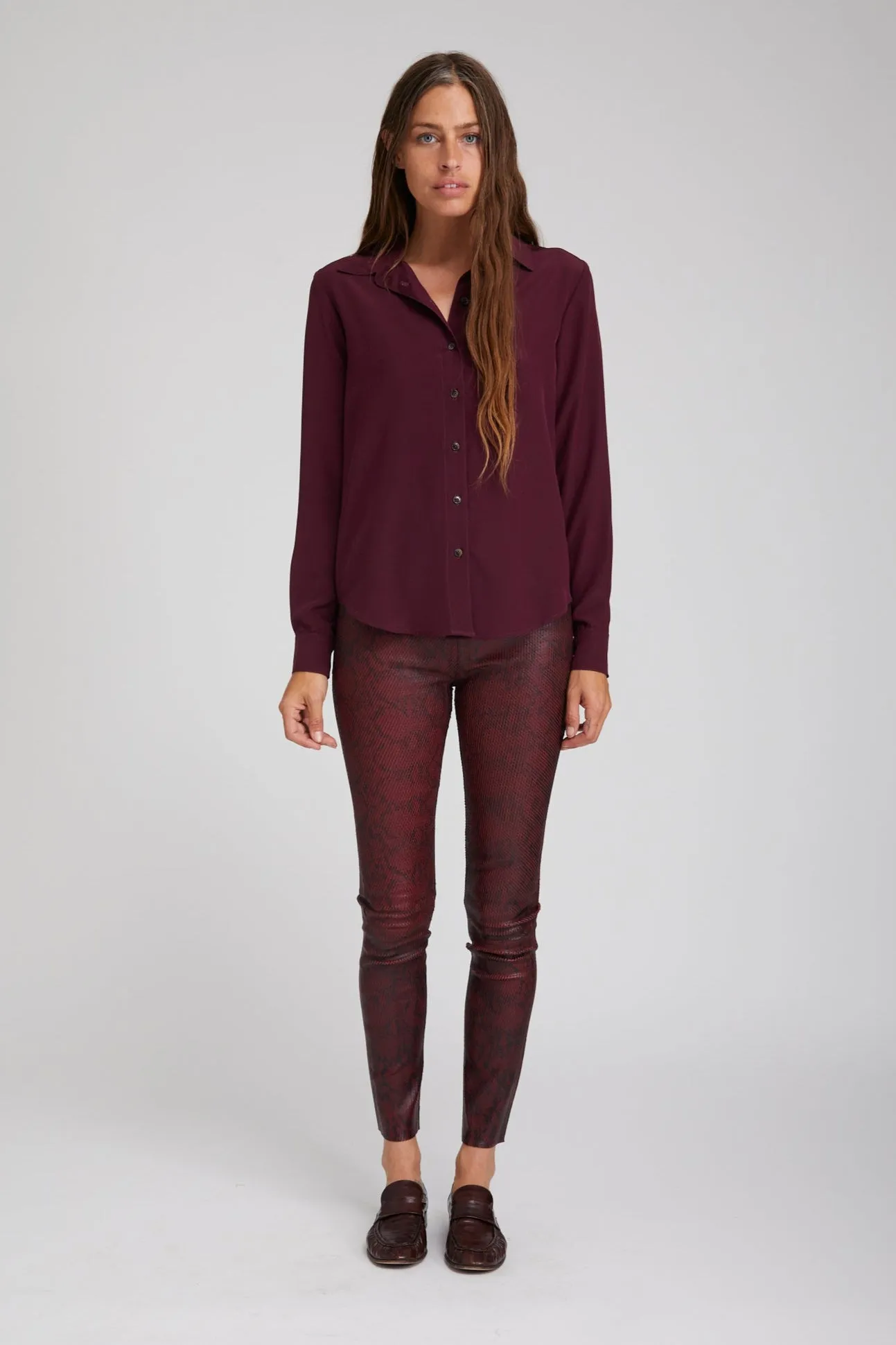 Snakeskin Bordeaux Leather Ankle Leggings sold by SPRWMN