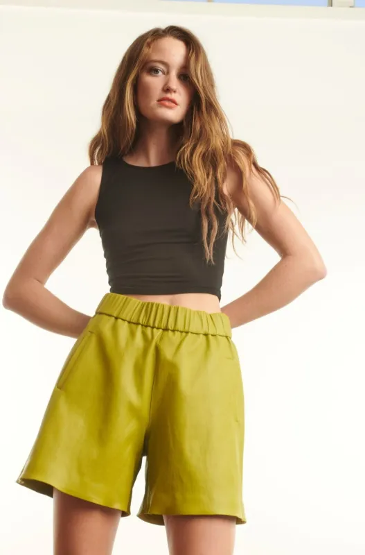 Chartreuse Leather Culotte Shorts made by SPRWMN