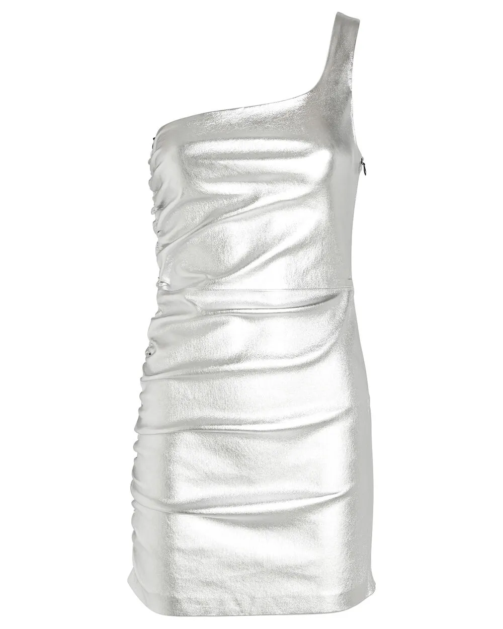 Silver Shirred One Shoulder Dress sold by SPRWMN