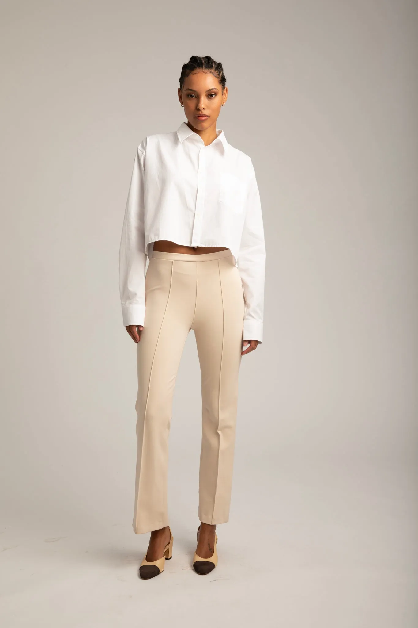 Cream Ankle Flare Pintuck Pants sold by SPRWMN product image thumbnail 2