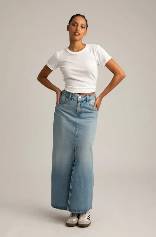 Paradis Long Denim Slit Skirt sold by SPRWMN