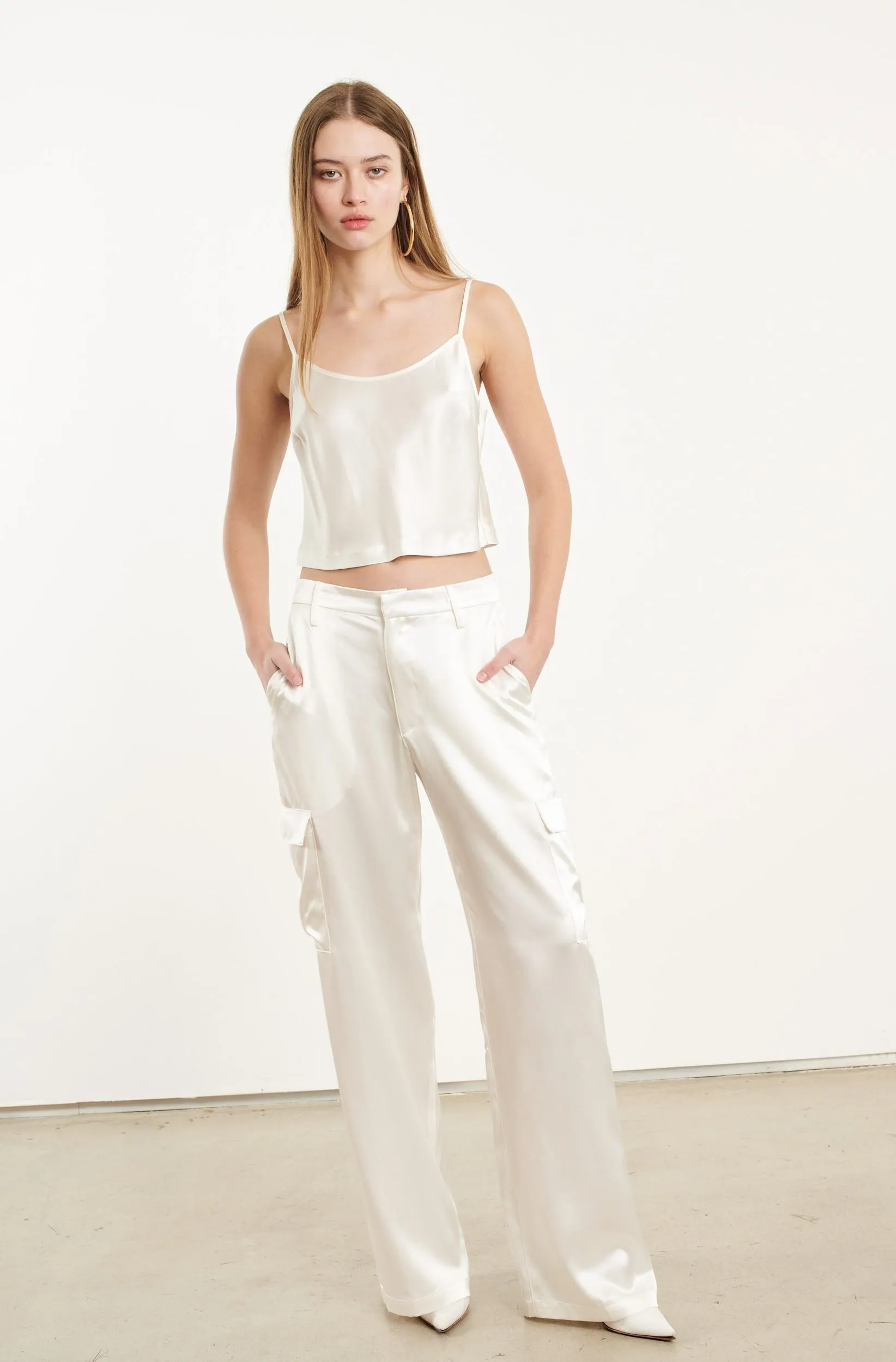 White Silk Baggy Cargo Pants sold by SPRWMN product image thumbnail 4