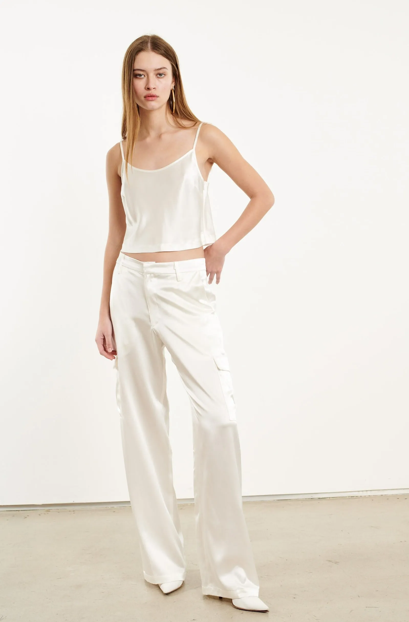 White Silk Baggy Cargo Pants sold by SPRWMN product image thumbnail 3