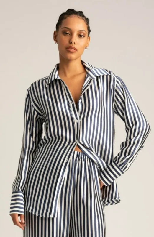 Navy Striped Silk Button Down sold by SPRWMN