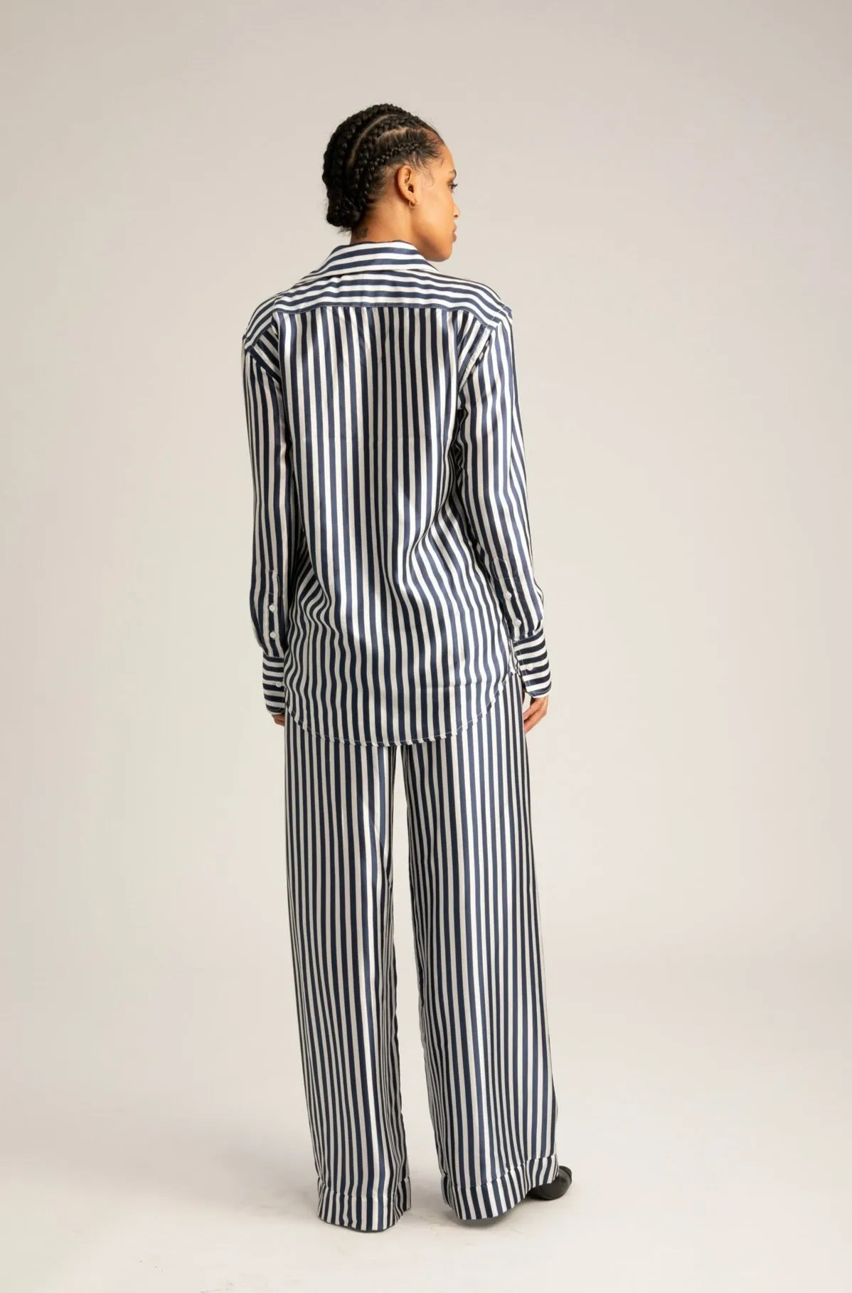 Navy Striped Silk Button Down sold by SPRWMN product image thumbnail 4