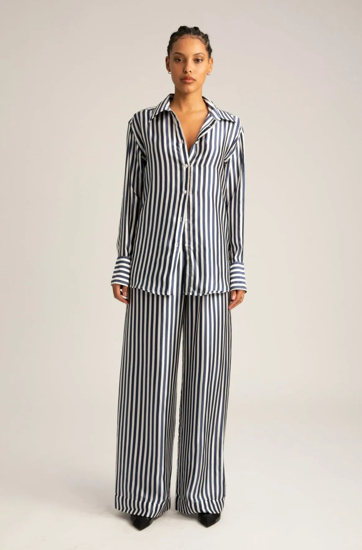 Navy Striped Silk Button Down sold by SPRWMN product image thumbnail 2