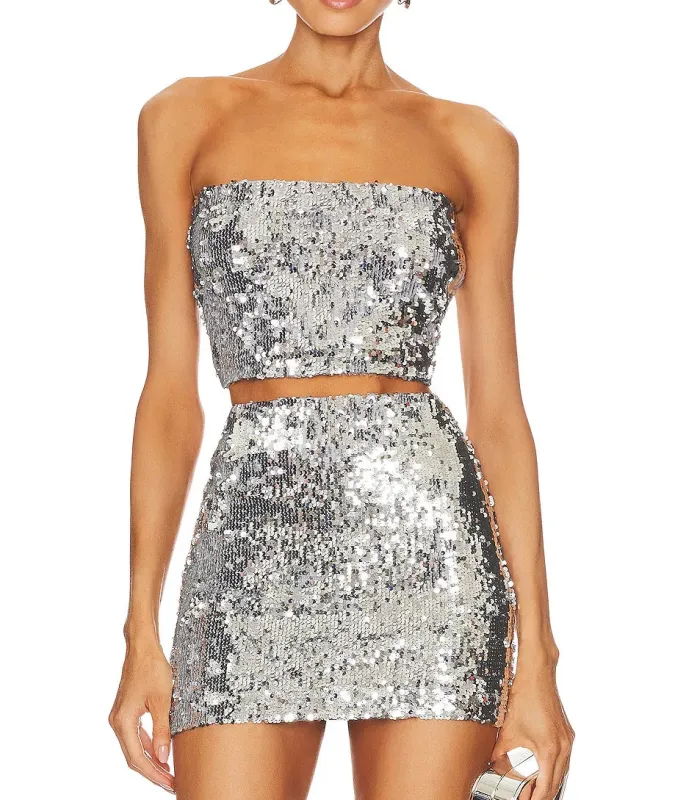 Silver Sequin Tube Top sold by SPRWMN