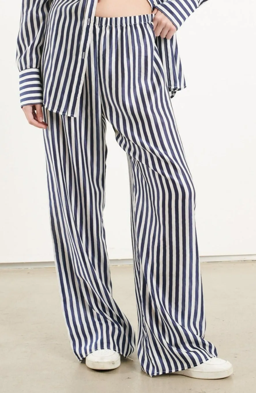 Navy Striped Silk Easy Pants sold by SPRWMN product image thumbnail 2
