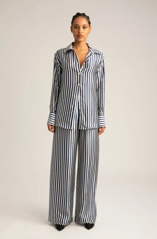 Navy Striped Silk Easy Pants sold by SPRWMN