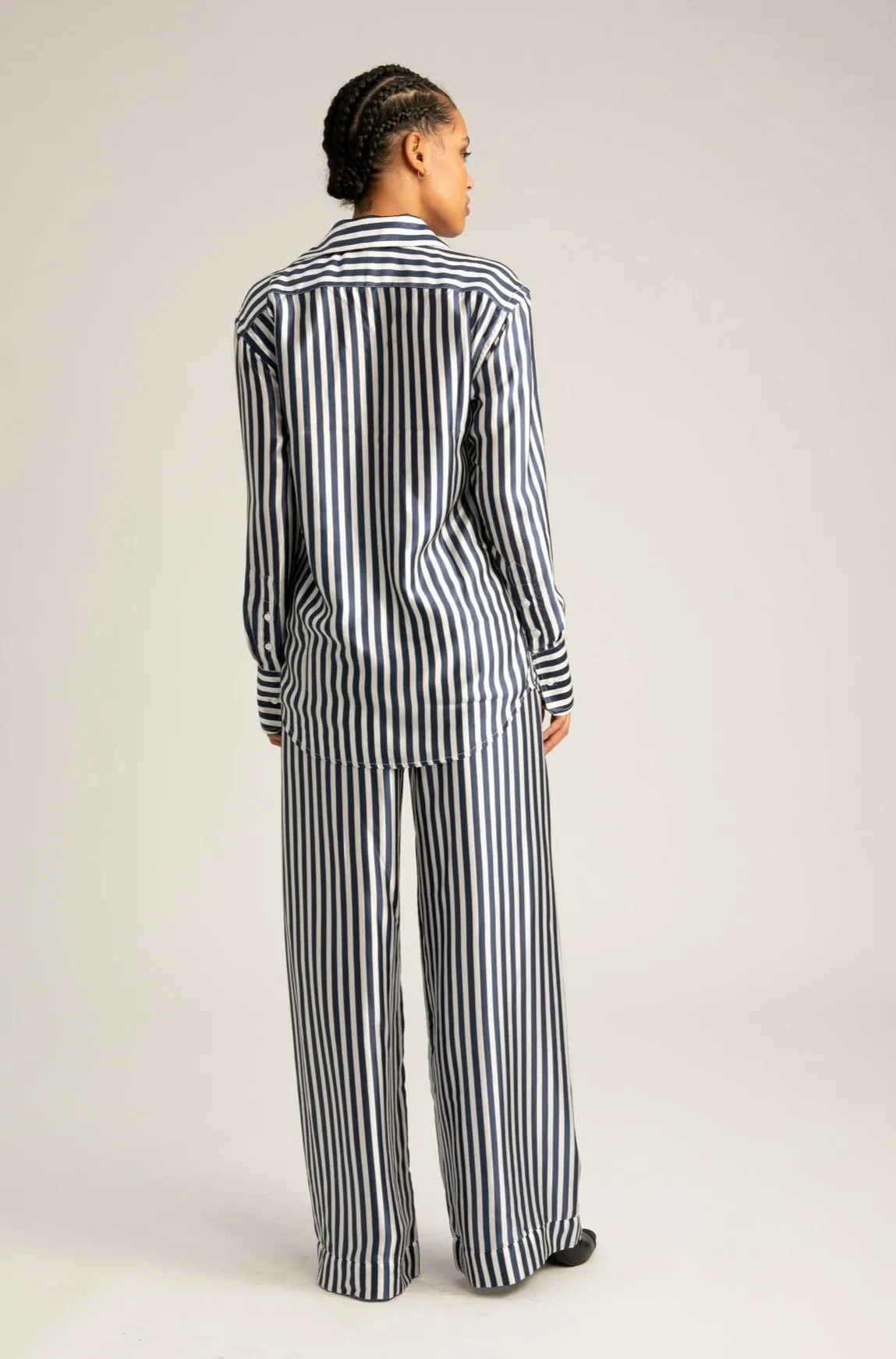 Navy Striped Silk Easy Pants sold by SPRWMN product image thumbnail 4