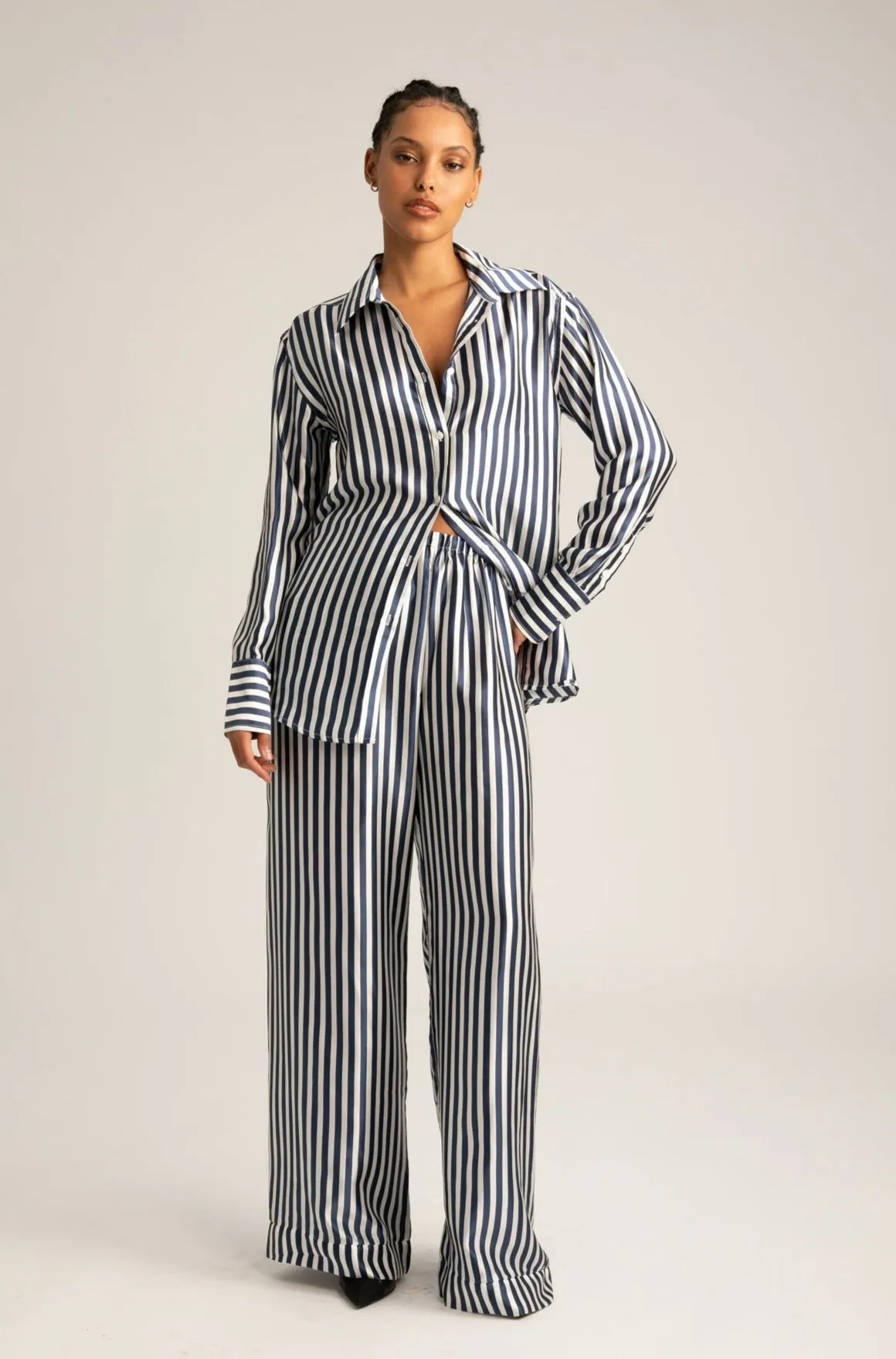 Navy Striped Silk Easy Pants sold by SPRWMN product image thumbnail 3