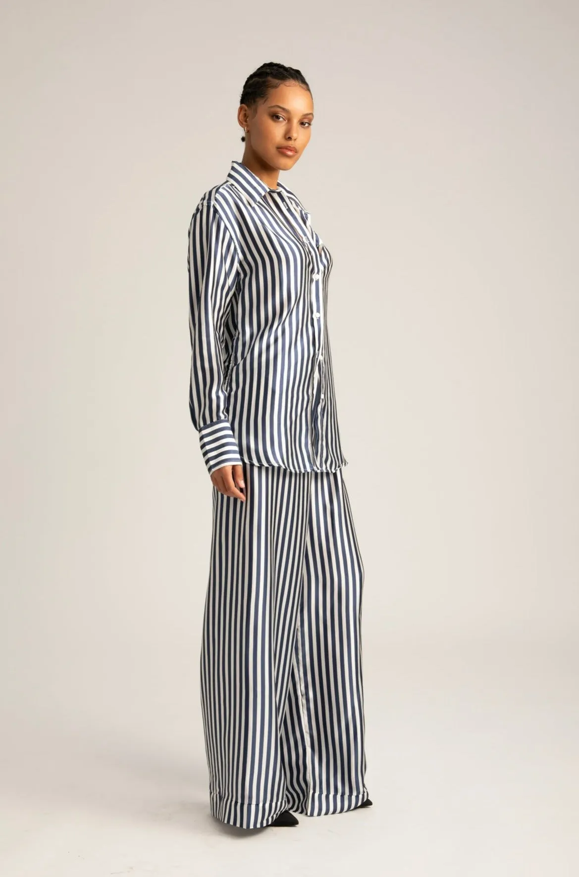 Navy Striped Silk Easy Pants sold by SPRWMN product image thumbnail 5