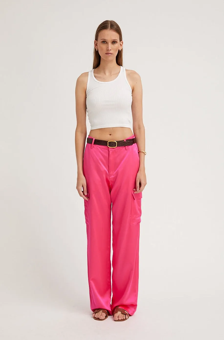 Fuchsia Silk Baggy Cargo Pants sold by SPRWMN