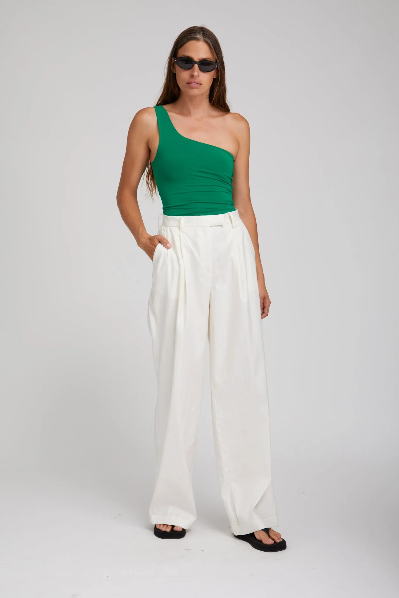 White Poplin Pleated Trousers sold by SPRWMN