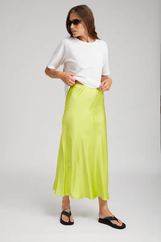 Electric Chartreuse Silk Bias Maxi Skirt sold by SPRWMN