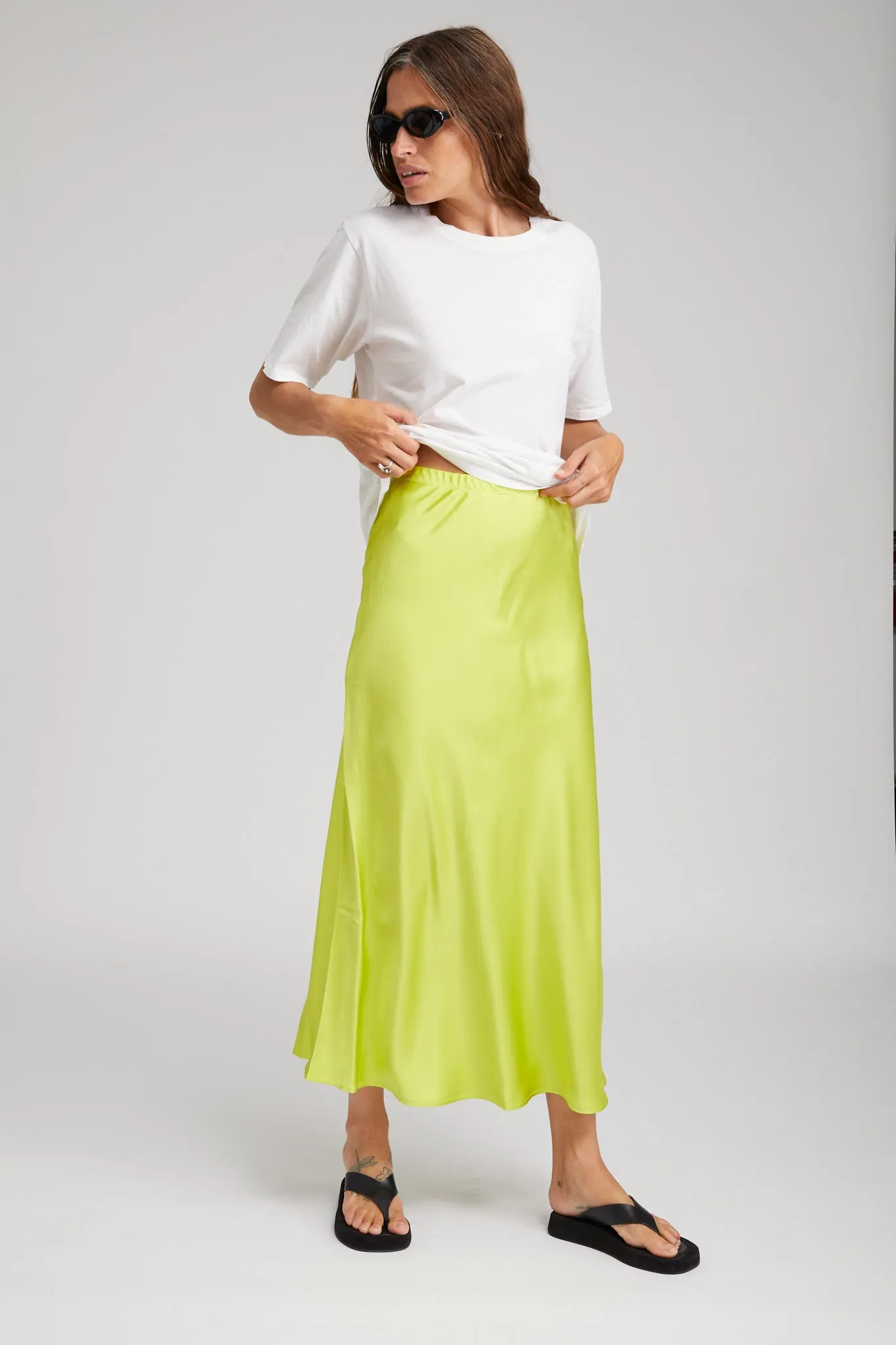 Electric Chartreuse Silk Bias Maxi Skirt sold by SPRWMN