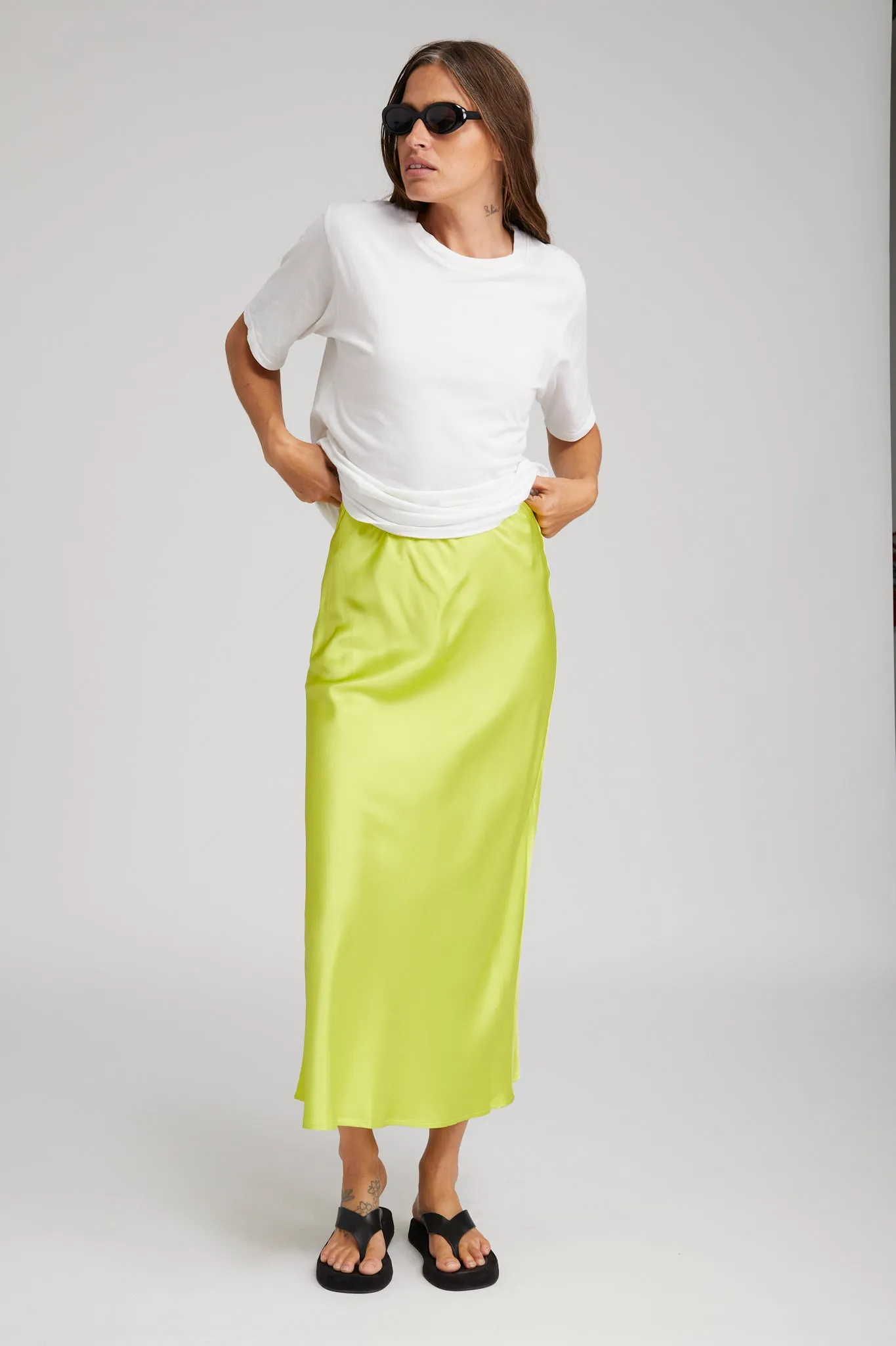 Electric Chartreuse Silk Bias Maxi Skirt sold by SPRWMN product image thumbnail 4