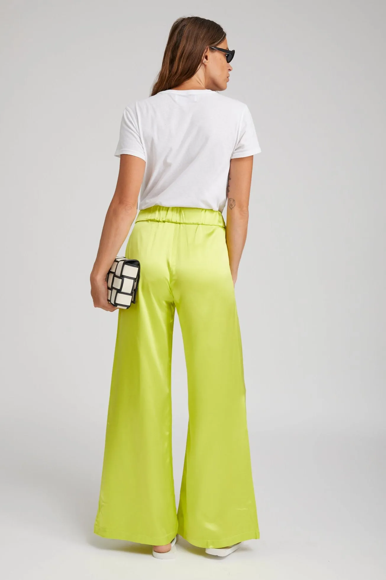 Electric Chartreuse Silk Wide Leg Pintuck Pants sold by SPRWMN product image thumbnail 4