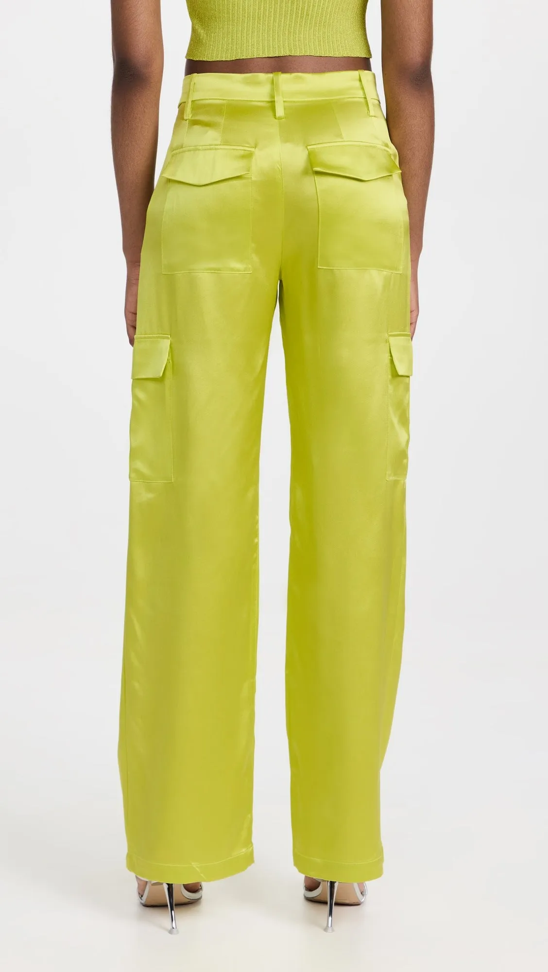 Chartreuse Silk Baggy Cargo Pants sold by SPRWMN product image thumbnail 3