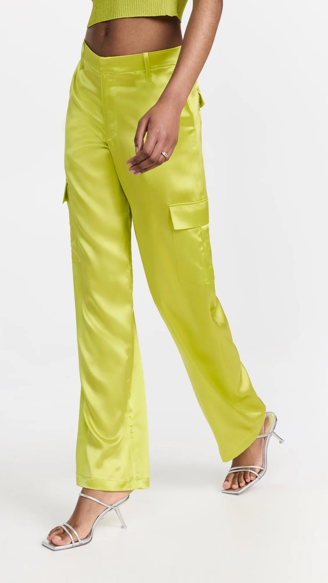 Chartreuse Silk Baggy Cargo Pants sold by SPRWMN