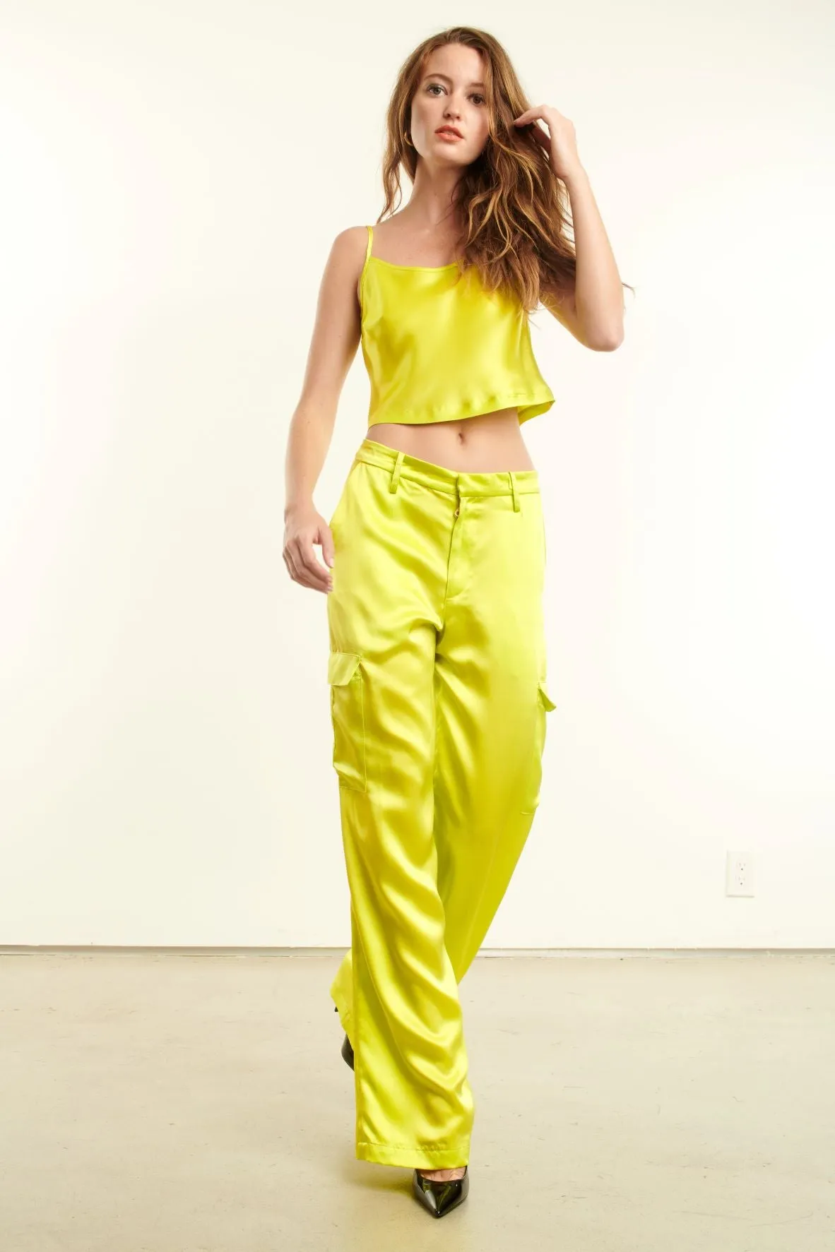 Chartreuse Silk Baggy Cargo Pants sold by SPRWMN product image thumbnail 5