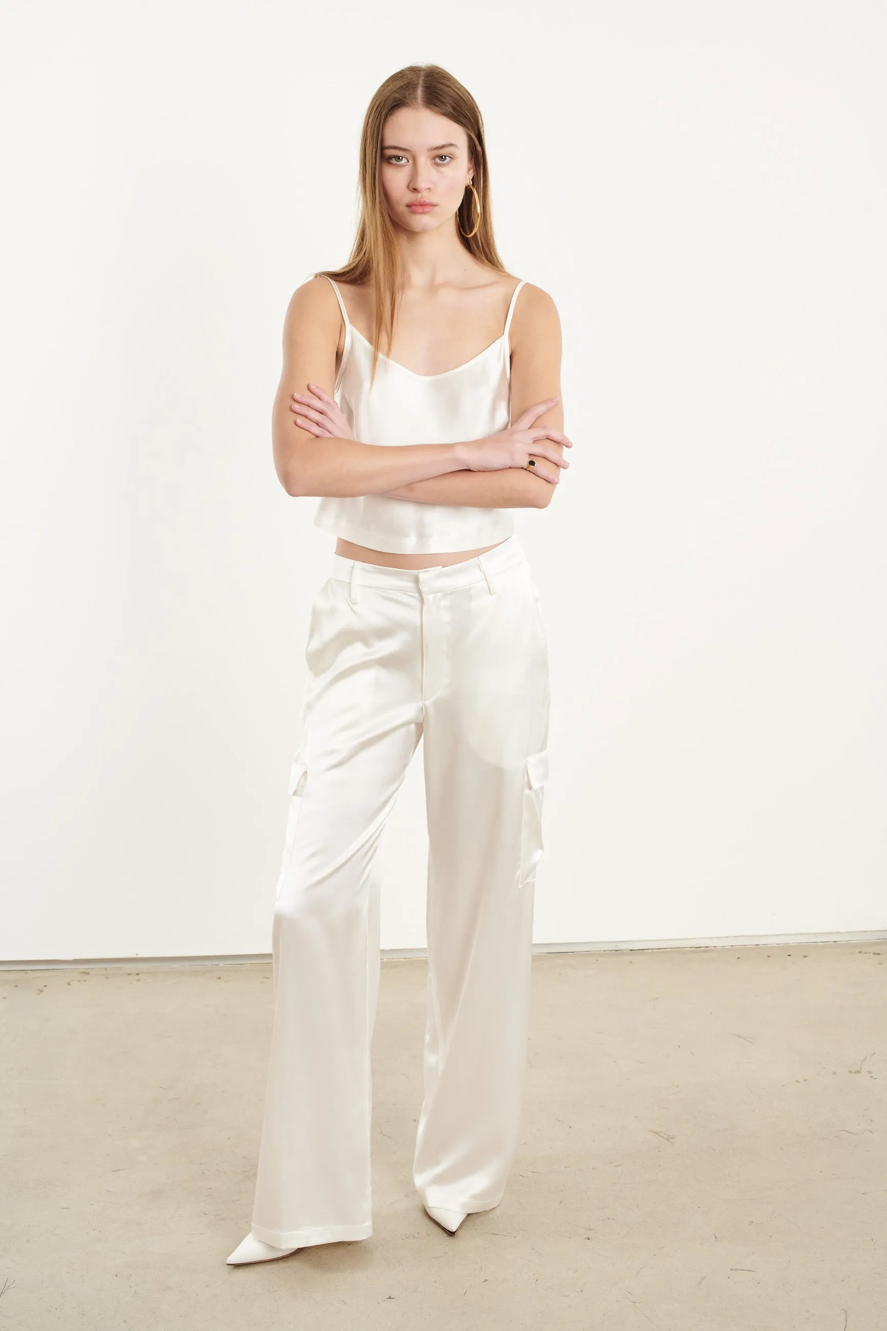 White Silk Cropped Cami sold by SPRWMN product image thumbnail 3
