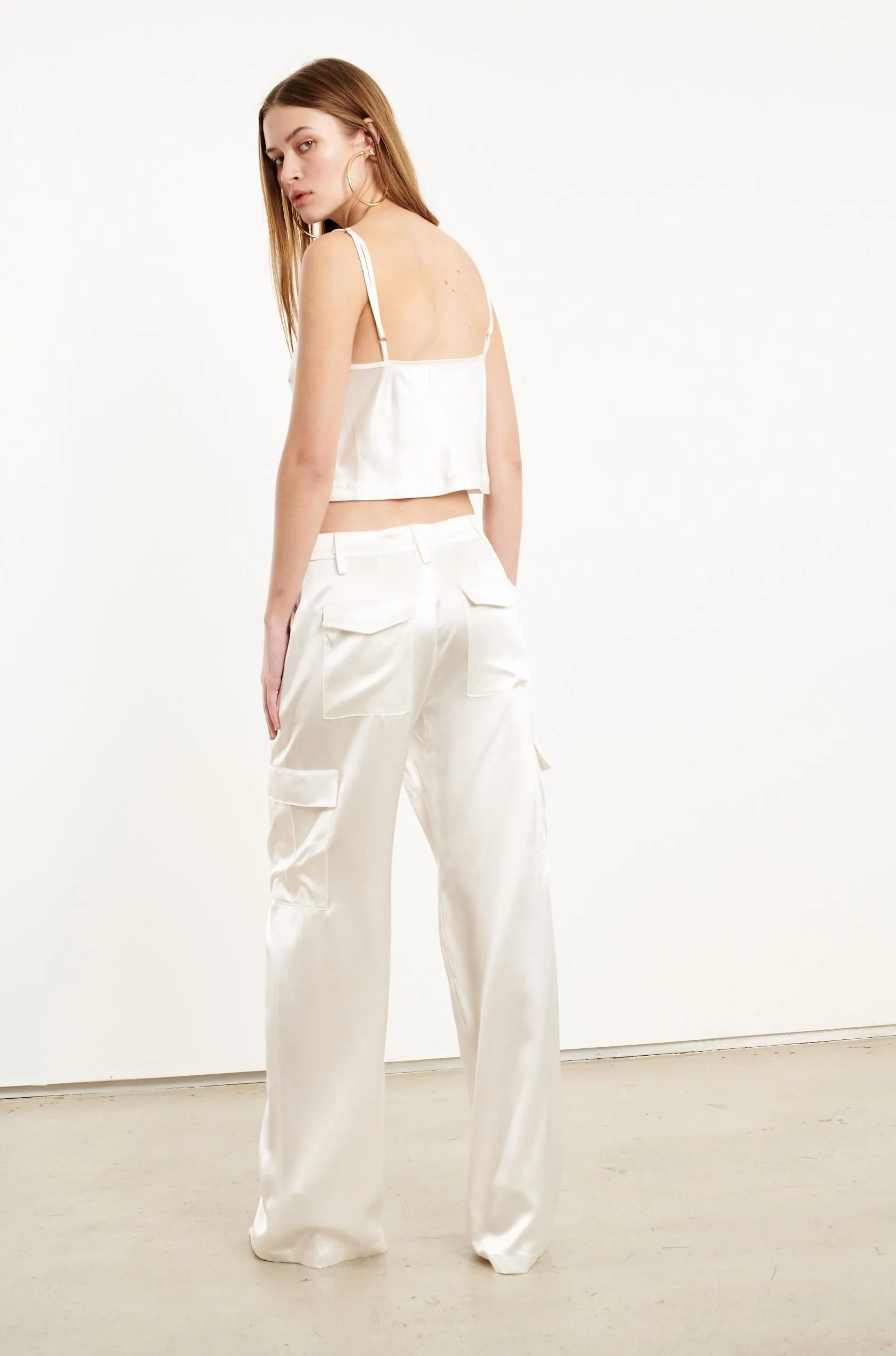 White Silk Cropped Cami sold by SPRWMN product image thumbnail 4