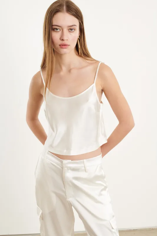 White Silk Cropped Cami sold by SPRWMN